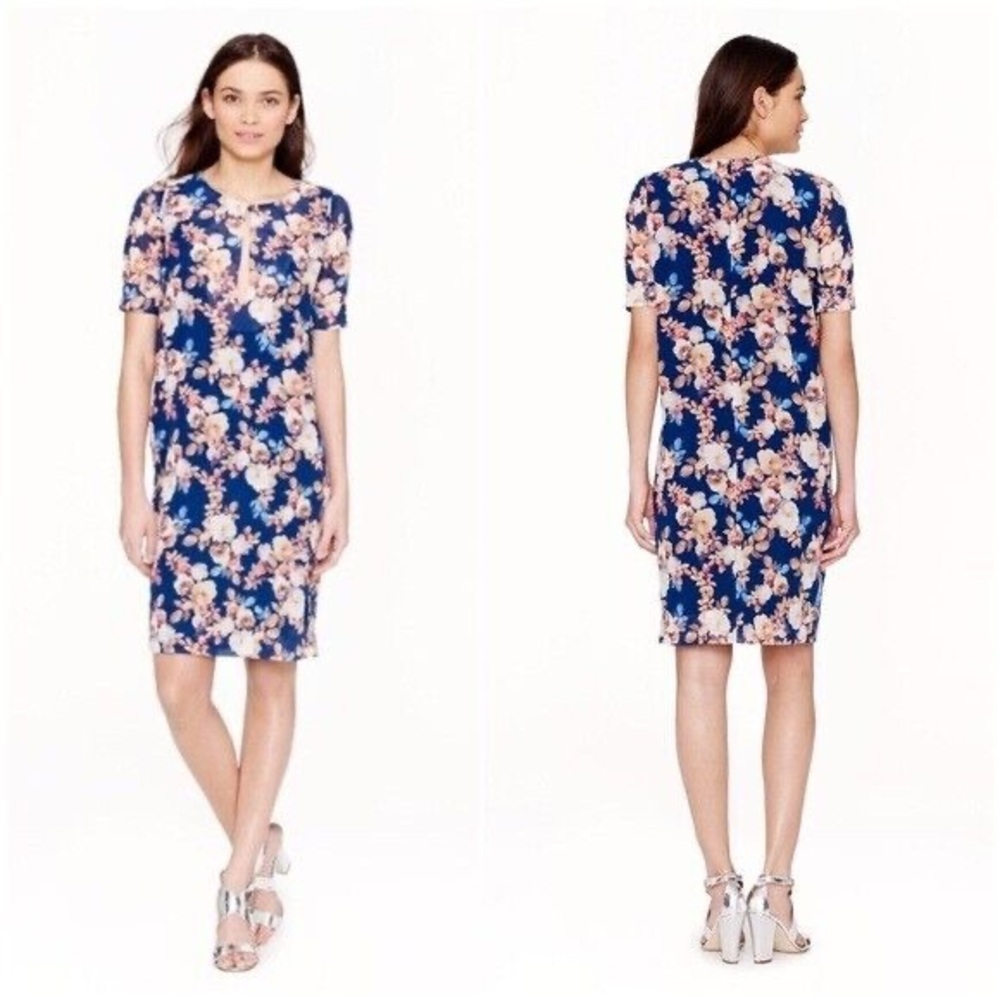 J. CREW Shift Dress Antique Floral Print Silk Mini Short Sleeve size 4